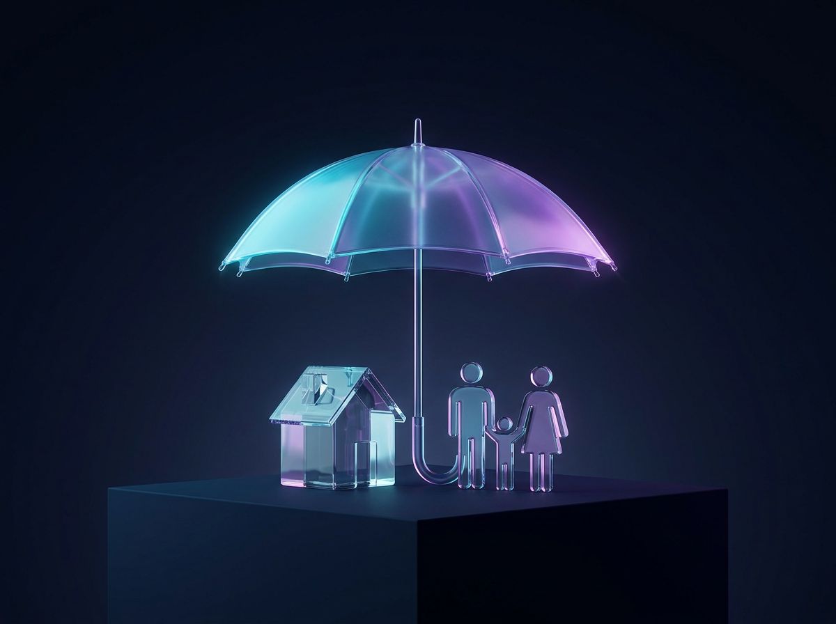 A glass umbrella over a glass house